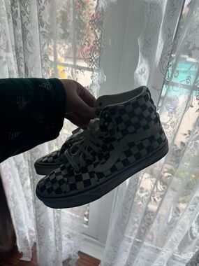 Vans woman’s Checkerboard Sk8-Hi Mid-Top Sneakers - Black/White